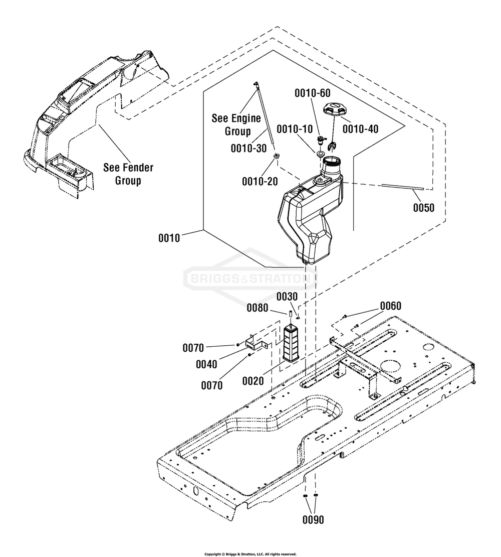Fuel Tank Group - Evap Compliant (7502193) Diagram and Parts List for 7800690ASN (107280072)(2011) Briggs and Stratton Lawn Tractor